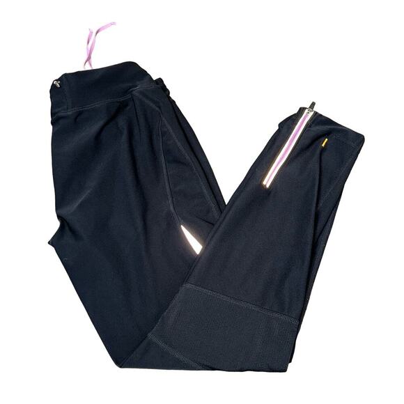 Lucy athletic leggings black ankle zip reflective draw string ankle SZ MD gym - Picture 4 of 9